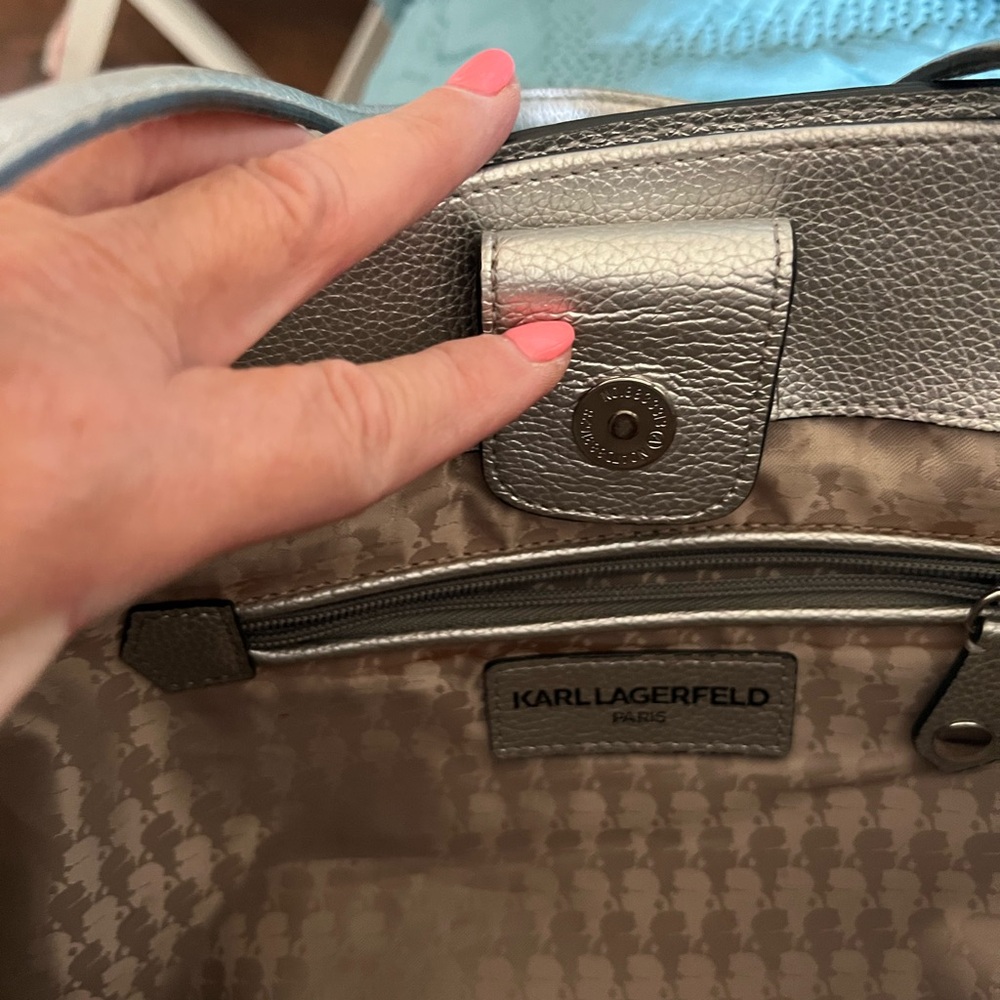 Karl Lagerfeld Metallic Silver Tote or Crossbody Bag - Picture 5 of 12